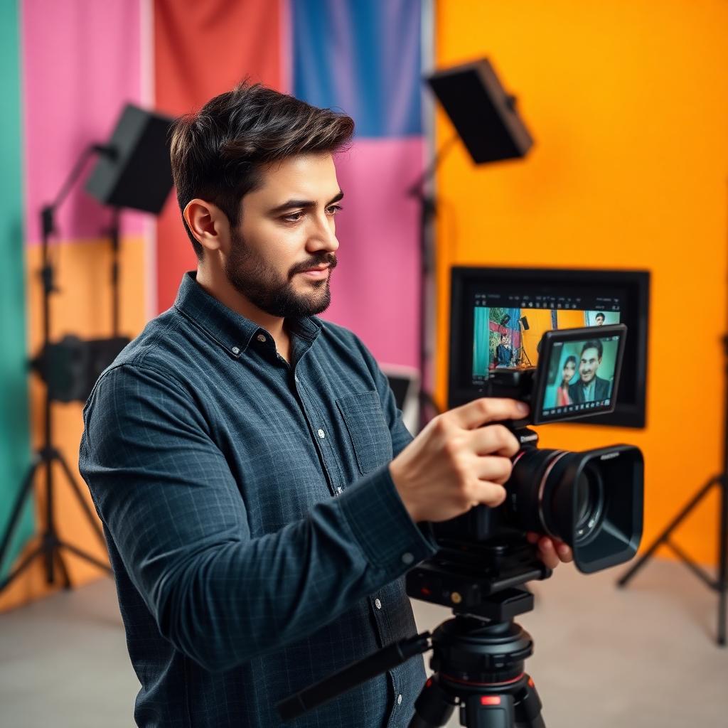 Fotograf bei der Arbeit mit professioneller Kamera